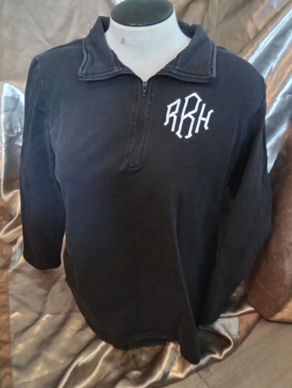 #660 Black Quarter-Zip Pullover with White Monogram